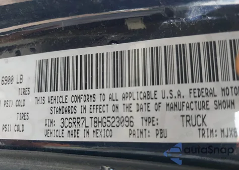 2017 Ram 1500 из США, поврежденный, VIN 3C6RR7LT8HG523096